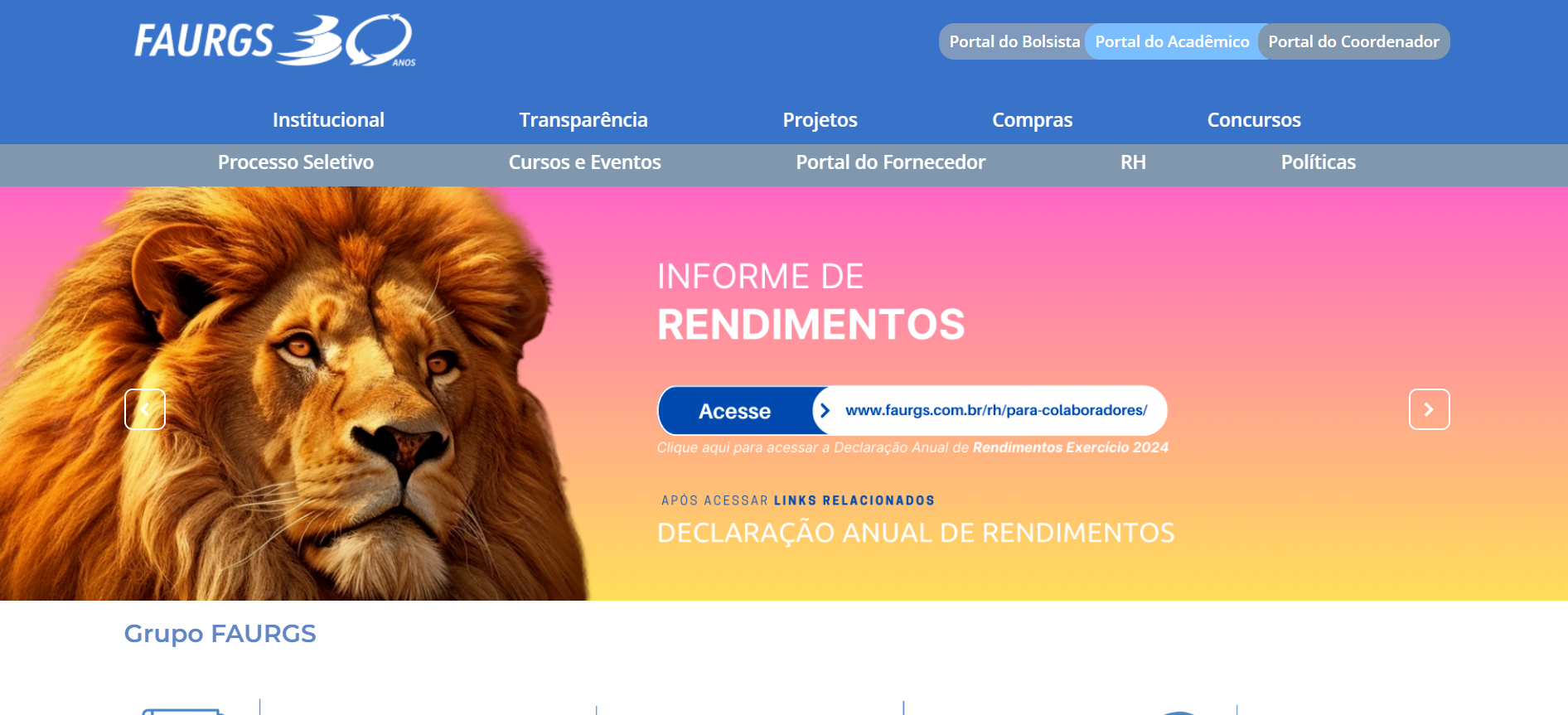 Página inicial do website Portal FAURGS