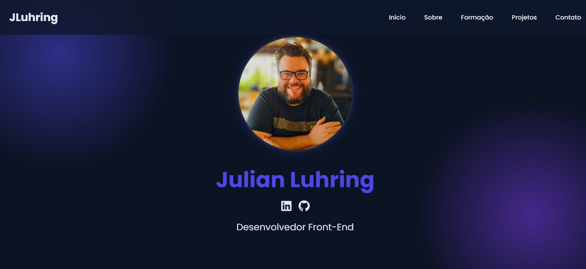 Página inicial de um website de portfólio