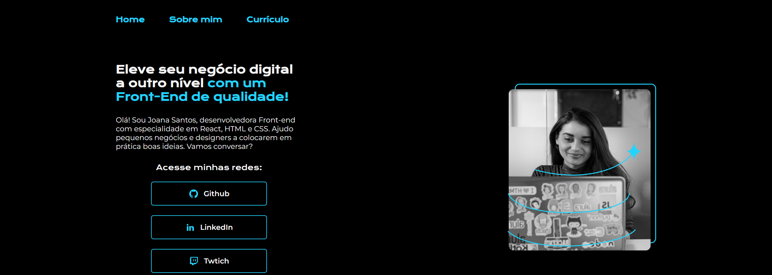 Página inicial de um website de portfólio