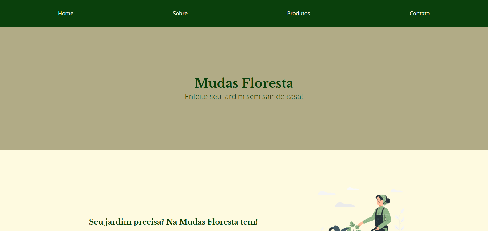Página de uma loja de jardinagem fictícia